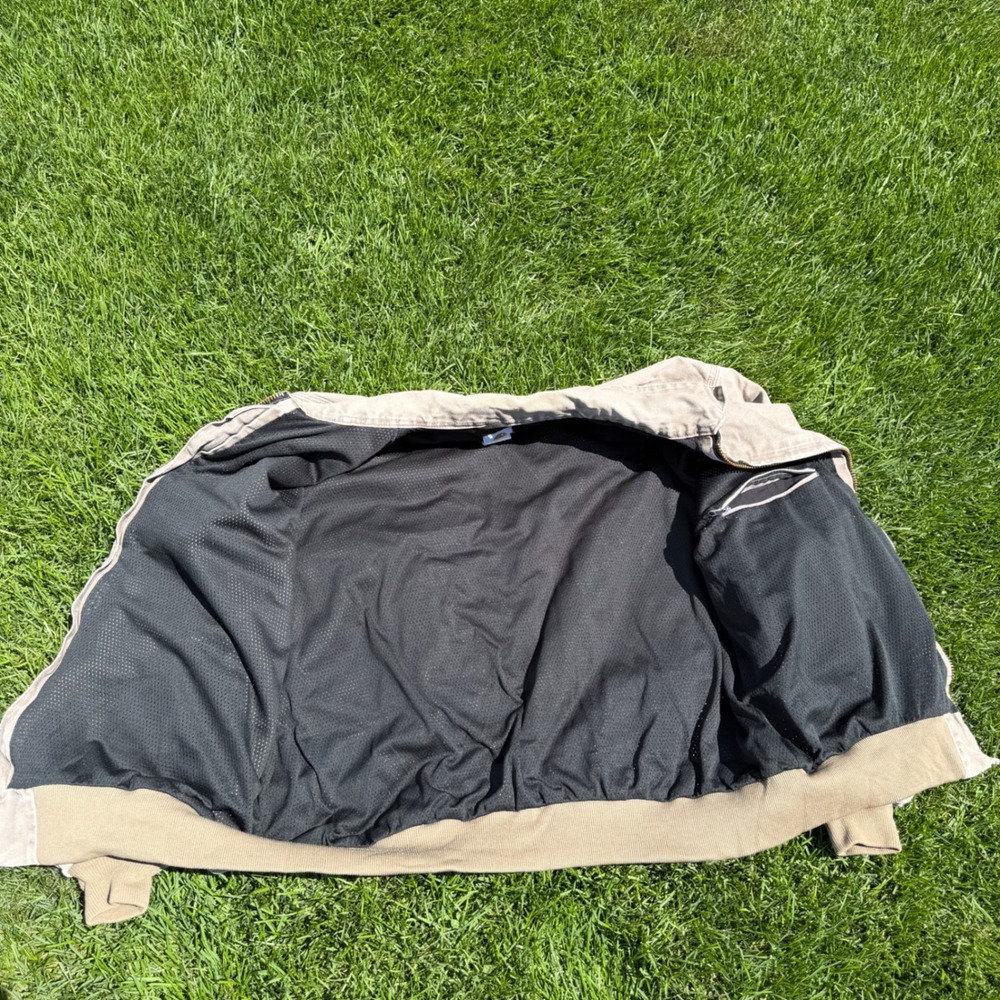 Carhartt Mens Faded Tan Canvas Mesh Lined Bomber Jacket Khaki Workwear Size XL - Picture 3 of 8